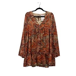 Casual Orange V-Neck Long Sleeve Dress